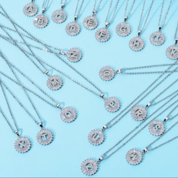 Silver Initial Crystal Pendant Necklace A-Z - Picture 3 of 7